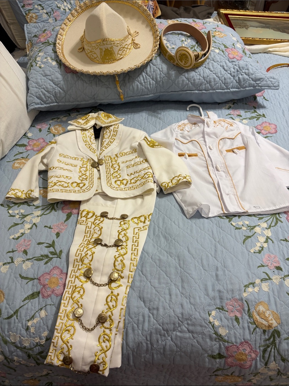 Charro Boy 8 Pc Size 2
Cream/Gold Hat BowTie Jacket Vest Shirt Pants Boots Belt - Picture 2 of 12